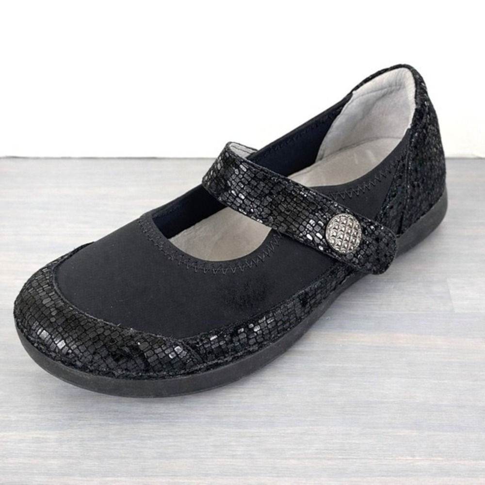Alegria Gem Slip-On‎ Mary Jane comfort Shoes Women 7-7.5 Black Leather 90s Y2K
